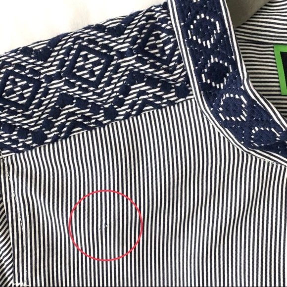 New C Wonder Embroidered Striped Collarless Button Down Shirt Indigo Size XS - Picture 16 of 16